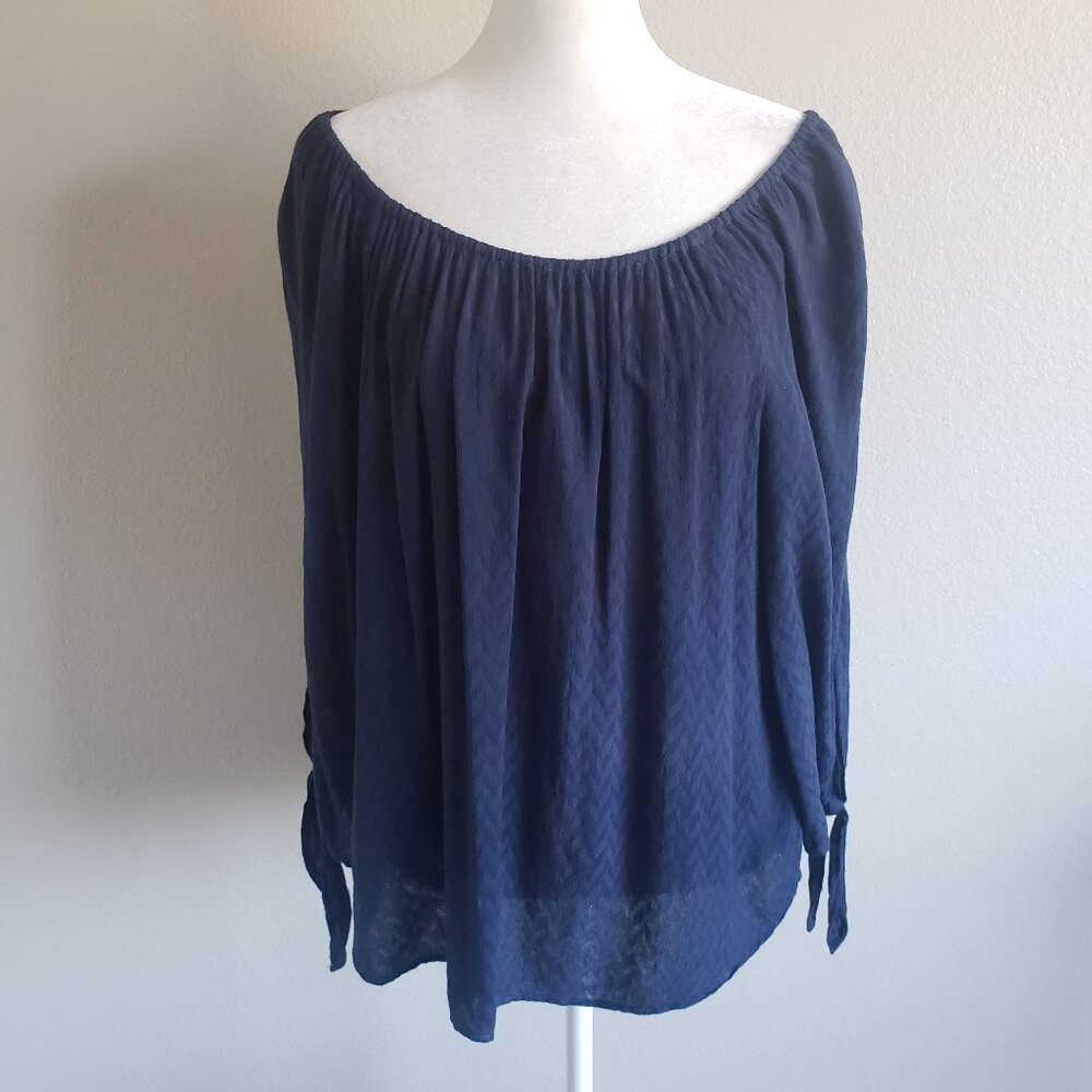 Velvet by Graham & Spencer Navy Blue Blouse Soft Relax Fit Top Tie Boho Size M